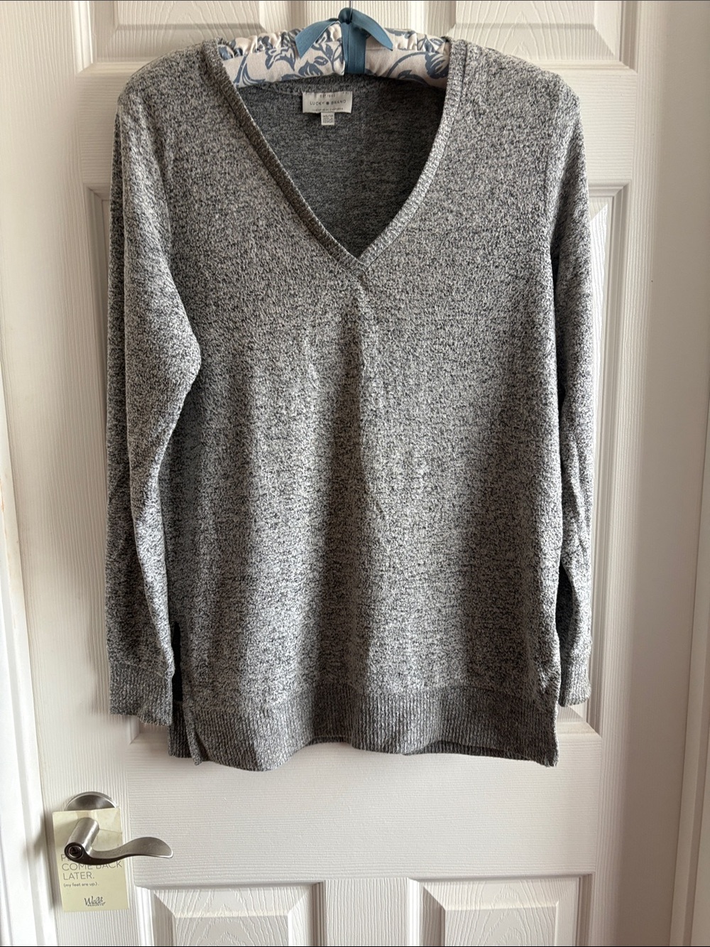 Lucky Brand Gray V-Neck Marled Sweater